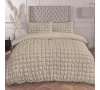OHS Filled Seersucker Duvet Cover With Pillowcase Bedding Set, Natural - Double