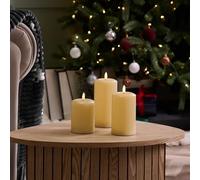 OHS Flameless Candles Battery Operated, 3 Pack Realistic LED Candles Flickering Electric Pillar Candle for Home Wedding Party Christmas Halloween Decorations, Cream
