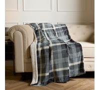 Flannel Check Sherpa Fleece Soft Warm Throw OHS Charcoal 130cm x 160cm