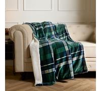 OHS Flannel Check Sherpa Fleece Soft Warm Throw in Dark Navy | Size: 130 cm x 160 cm OHS Dark Navy 130 cm x 160 cm