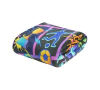 OHS Flannel Fleece Blanket Black Throws for Sofas, Football Gifts for Boys Super Soft Warm Cosy Football Comic Throw Blanket Decorative Kids Rooms Sleepovers Single Bed Throw, 125 x 150cm