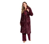 OHS Flannel Fleece Dressing Gown Womens with Hood Sherpa Lined, Burgundy