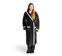OHS Flannel Fleece Dressing Gowns Unisex Piped, Super Soft Warm Hooded Bathrobe Full Length Comfortable Cosy Dressing Gown for Sleepwear Loungewear, Black/White