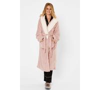 OHS Flannel Fleece Hooded Dressing Gown Sherpa Bathrobe in Light Pink OHS Light Pink One Size