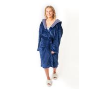 OHS Flannel Fleece Hooded Dressing Gown Sherpa Bathrobe in Midnight OHS Midnight One Size