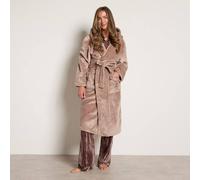 OHS Flannel Fleece Hooded Dressing Gown Sherpa Bathrobe in Taupe OHS Taupe One Size