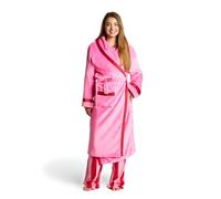 OHS Flannel Fleece Ladies Dressing Gowns Piped, Super Soft Warm Hooded Dressing Gown Womens Full Length Comfortable Cosy Bathrobe for Sleepwear Loungewear, Pink/Red