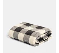 OHS Flannel Fleece Throw Blanket for Sofa, Super Soft Warm Gingham Print Blanket for Bed Reversible Sherpa Fleece Lightweight Fluffy Double Bed Throws, Monochrome - 130 x 160cm