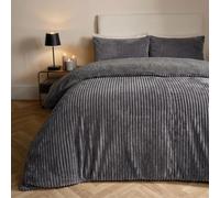 OHS Fleece Bedding Quilt Cover Ribbed King Size Duvet Cover Sets, Charcoal | Sherpa Reverse Fluffy Winter Bedding with Matching Pillowcases Super Soft Plush Warm Thermal Duvet Cover King Size