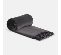 OHS Fleece Blanket Black Throws for Sofas Super Soft Warm Cosy Tassel Blanket for Bed Settees Armchairs Couch Lightweight Fluffy Single Bed Throws, 120 x 150cm