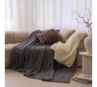 OHS Fleece Blanket Extra Large Family Size, Soft Cosy Cable Knit Throw Blanket Over Sofa Couch Lightweight Fluffy Warm Bed Throw Large Blankets for Women Men Kids, 230 x 270cm - Charcoal Grey