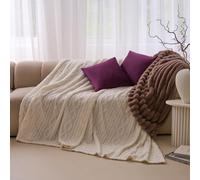 OHS Fleece Blanket Extra Large Size Soft Cosy Cable Knit Throw Blanket Over Sofa Couch Lightweight Fluffy Warm Bed Throw Large Blankets for Women Men Kids, Cream - 230 x 270cm