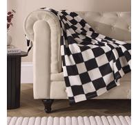 OHS Fleece Blanket for Bed, Soft Warm Cosy Checkerboard Throws for Sofas Settee Couch Decorative Throw Blanket Lightweight Comfy Single Bed Throw, Monochrome - 120 x 150cm