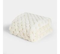 OHS Fleece Blanket for Bed, Super Soft Warm Cosy Jumbo Waffle Fur Throws for Sofas Large Decorative Single Bed Throws Lightweight Throw Blanket Over Bed Sofa, Cream - 120 x 150cm