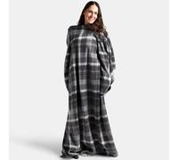 OHS Fleece Blanket with Sleeves Grey, Gifts for Women Super Soft Warm Cosy Tartan Check Wearable Blanket Oversized Sleeves Snuggle Blankets for Adult Women Men, 135 x 160cm