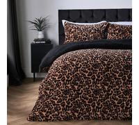 OHS Fleece Duvet Cover Double, Leopard Print Autumn Winter Bedding Set Ultra Soft Warm Cosy Sherpa Reversible Double Duvet Set with Matching Pillowcases, Natural