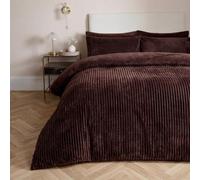 OHS Fleece Duvet Cover Double Ribbed Quilt Cover Winter Bedding, Coffee | Sherpa Reverse Double Duvet Set with Matching Pillowcases Super Soft Plush Warm Thermal Fluffy Bedding
