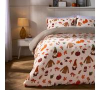 OHS Fleece Duvet Cover Double, Winter Christmas Bedding Super Soft Cosy Warm Autumn Gonk Print Fleece Sherpa Reversible Double Duvet Set with Matching Pillowcases, Rust