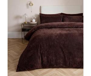 OHS Fleece Duvet Set King Size Ribbed Quilt Cover Winter Bedding, Coffee | Sherpa Reverse King Size Duvet Cover Sets with Matching Pillowcases Super Soft Plush Warm Thermal Fluffy Bedding