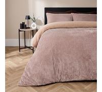 OHS Fleece Duvet Set King Size Ribbed Quilt Cover Winter Bedding, Natural | Sherpa Reverse King Size Duvet Cover Sets with Matching Pillowcases Super Soft Plush Warm Thermal Fluffy Bedding