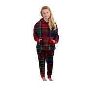 OHS Fleece Pyjamas for Kids, for Girls Boys Long Sleeve Hooded Top Oxford Tartan Check Christmas Pyjamas Two Piece Super Soft Warm Winter Loungewear Xmas Gifts, Navy/Red - Small