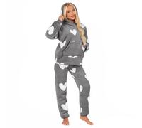 OHS Fleece Pyjamas for Women, Super Soft Pjs for Women Sets Loungewear Comfy Warm Thermal Nightwear Thermal Two Piece Pyjamas Set, Charcoal Grey