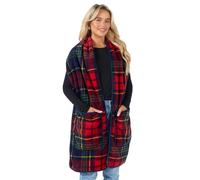 OHS Fleece Scarf with Pockets Christmas Gifts for Women Soft Hand Neck Warmer Oxford Tartan Check Long Thermal Winter Christmas Scarf for Women Warm Shawl Wraps, Navy/Red