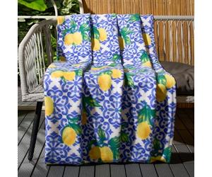 OHS Fleece Throw Blanket for Bed, Soft Warm Cosy Blue Lemon Print Throws for Sofas Large Lightweight Decorative Garden Picnic Fleece Blanket Single Throws, 120 x 150cm