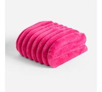 OHS Fleece Throw Blanket for Sofa, Soft Warm Jumbo Faux Fur Fleece Blanket for Bed Stylish Ribbed Single Throw Fluffy Cosy Large Throw Over Sofas, Bright Pink - 120 x 150cm