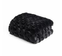 OHS Fleece Throw Blanket for Sofa, Super Soft Warm Cosy Jumbo Waffle Fur Fleece Blanket for Bed Decorative Single Bed Throws Lightweight Large Throw Over Sofa Couch, Black - 120 x 150cm