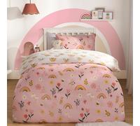 OHS Floral Duvet Cover Bedding Set Pillowcase Rainbow Revesible Quilt, Pink - Single