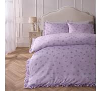 OHS Floral Frill Duvet Cover Quilt Pillowcases Bedding Set Luxury Soft in Lilac | Size: King OHS Lilac King