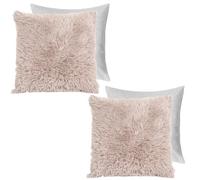 Ohs Fluffy 2 X Cushion Covers Filled Soft Shaggy, 18"x 18" - Natural Brown