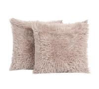 Ohs Fluffy 2 X Cushion Covers Soft Shaggy, 18"x 18" - Natural Brown