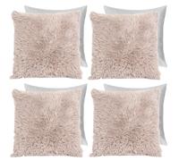 Ohs Fluffy 4 X Cushion Covers Filled Soft Shaggy, 18"x 18" - Natural Brown