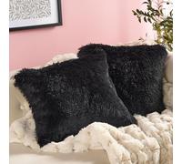 OHS Fluffy Cushion Covers 45 x 45cm Black, Ultra Soft Decorative Throw Pillow Covers Pack of 2 with Invisible Zipper for Couch Living Room Bedroom Square Pillow Cases