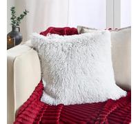 OHS Fluffy Cushion Covers 45 x 45cm Grey, Ultra Soft Plush Two Tone Design Decorative Square Throw Pillow Covers Pack of 2 with Invisible Zipper for Couch Living Room Bedroom