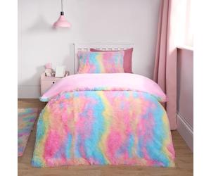 OHS Fluffy Double Bedding Set Tie Dye, Ultra Soft Warm Fluffy Fabric Vibrant Tie Dye Design Comfy Christmas Duvet Set Fluffy Bedding Set with 2 Pillowcases, Multi