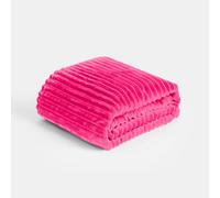 OHS Fluffy Fleece Throw Blanket for Sofa, Soft Cosy Warm Ribbed Blanket for Bed Settees Armchairs Lightweight Single Bed Throw, Bright Pink - 125 x 150cm