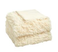 OHS Fluffy Fleece Throw Blanket for Sofa, Ultra Soft Cosy Warm Blankets for Bed Luxurious Comfy Travel Fleece Blanket King Size Over Couch Adults Gifts, Cream - 200 x 240cm