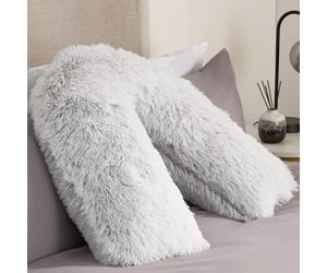 OHS Fluffy Fleece V Pillow Grey, Orthopaedic V Shape for Bed Sofa Super Soft Support Pillow for Sleeping Relaxing Long Snug Cushion, 80 x 60 x 25cm