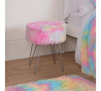 OHS Fluffy Footstool Hairpin Fleece Bedroom Vanity Seat Modern Pouffe Decor Chair in Pink OHS Pink