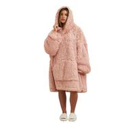 Sienna Fluffy Long Fibre Fleece Sherpa Lined Super Soft Hoodie Blanket Womens Oversized Jumper Throw, Blush Pink - Adults