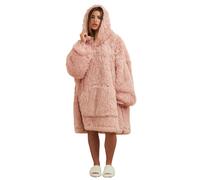 OHS Fluffy Long Fibre Sherpa Hooded Blanket Plush Fleece Soft Throw in Baby Pink OHS Baby Pink One Size