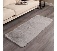 OHS Fluffy Rug Anti-Slip Plain Shaggy Floor Mat in Silver | Size: 60 cm x 150 cm OHS Silver 60 cm x 150 cm