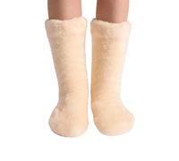 OHS Fluffy Slipper Socks Womens Girls Teddy Sherpa Reverse Warm Winter Soft Cosy Slipper Socks Non Slip Comfy Thick Thermal Fleece Socks for Home Sleeping, Cream