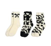 OHS Fluffy Socks Womens 3 Pair Cute Bows Print Fluffy Socks Gifts for Women Ultra Soft Cosy Comfy Warm Winter Ladies Fleece Bed Socks Winter Gifts for Her, Monochrome