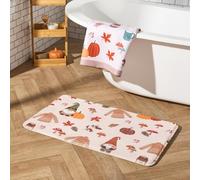 OHS Foam Bath Mat, Extra Soft Absorbent Quick Dry Non Slip Pumpkin Autumnal Gonk Print Bath Mats for Bathroom Machine Washable Bathroom Rug Foot Mat Halloween Decoration, Natural - 45 x 75cm