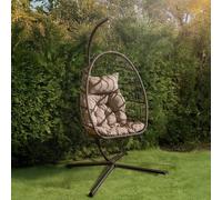Ohs Folding Hanging Egg Chair Outdoor Garden Patio Swing Pod Seat - Grey