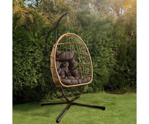 Ohs Folding Hanging Egg Chair Outdoor Garden Patio Swing Pod Seat - Natural